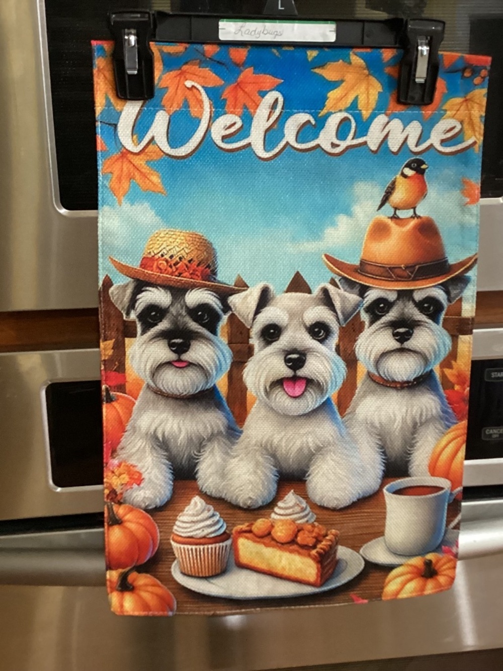 NEW Burlap Double sided Schnauzer Garden Flag, Welcome, pumpkins, pie, fall